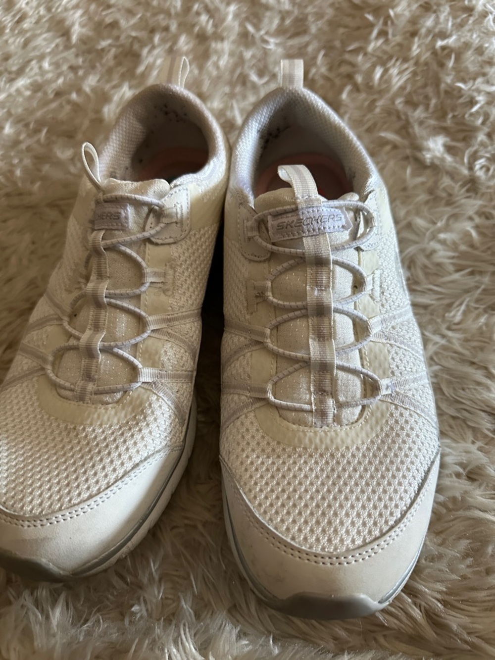 Skechers Women's Slip-On Knit Lace Athletic Sneakers in Off-White